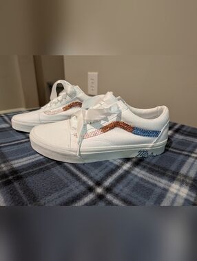*Brand New* Custom VANS White Rhinestone Accent Wedding Sneakers